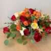 Red Orange White Roses Table Flower Arrangement by Jardin Eden