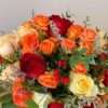 Red Orange White Roses Table Flower Arrangement by Jardin Eden